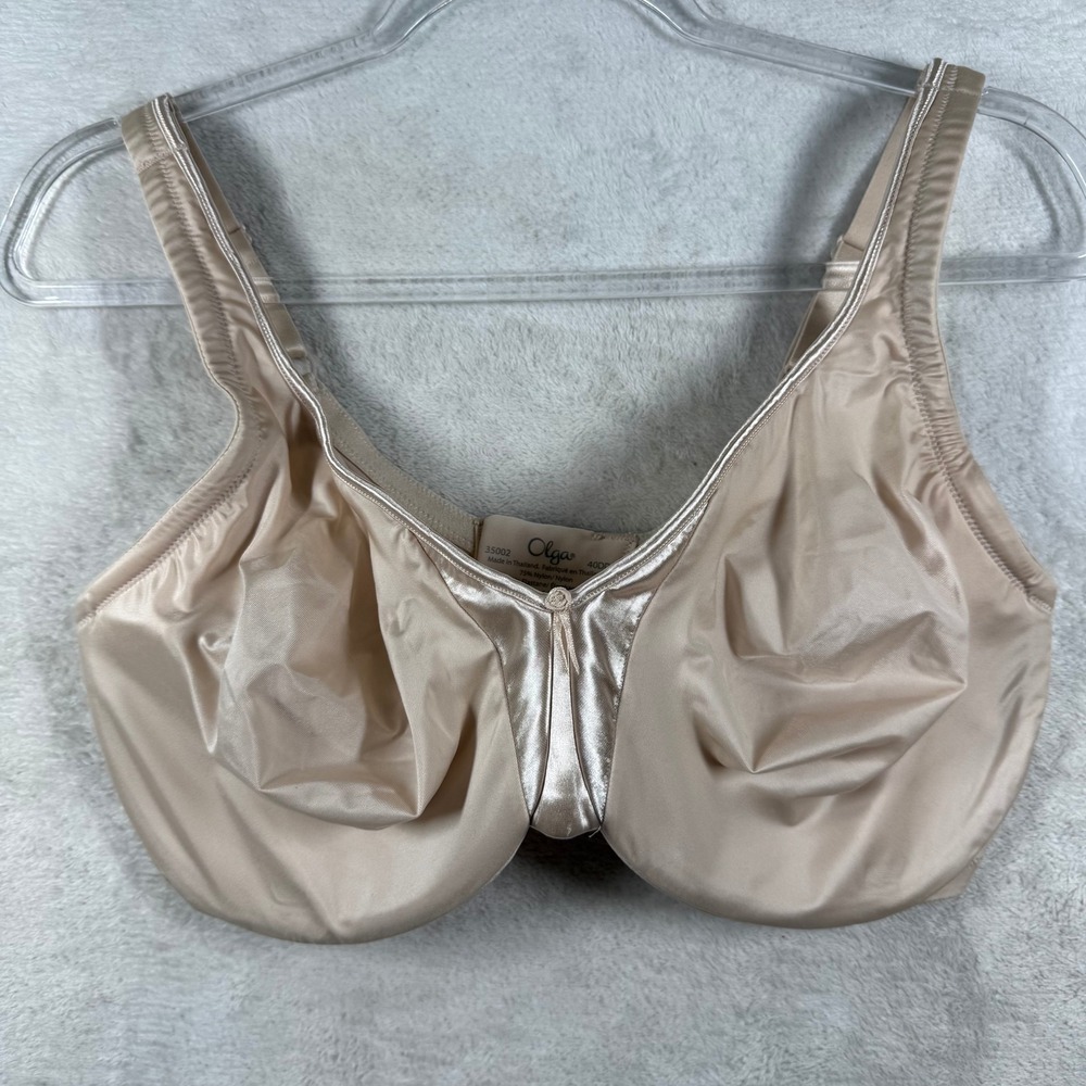 Olga 35002 Womens Nude Full Coverage Underwire Bra 40DDD Satin Trim
